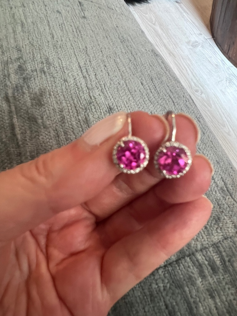 Sterling silver and pink sapphire and diamond earrings